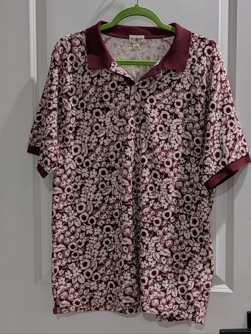 J. Crew Burgundy and Cream Floral Polo